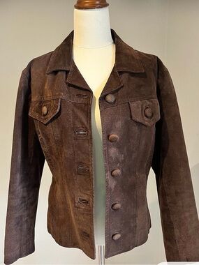 Valia Dark Brown Suede Button-Front Jacket